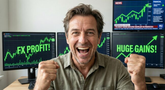 大きな利益を上げて大喜びしている井上さん