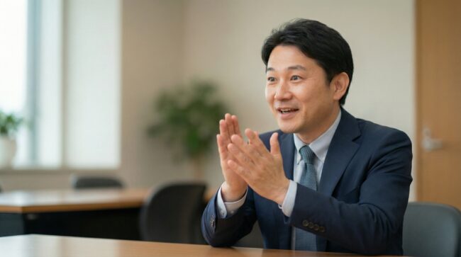 「そうか!」と理解して手を打って納得している遠藤さん