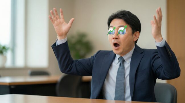 両手を上げて驚いた様子の遠藤さん