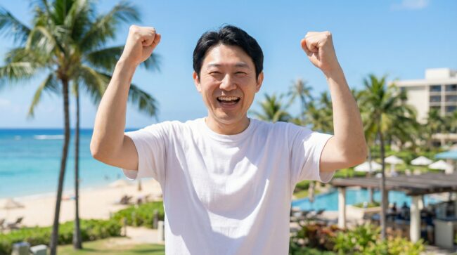 儲けることができるようになって旅行先で大はしゃぎする遠藤さん