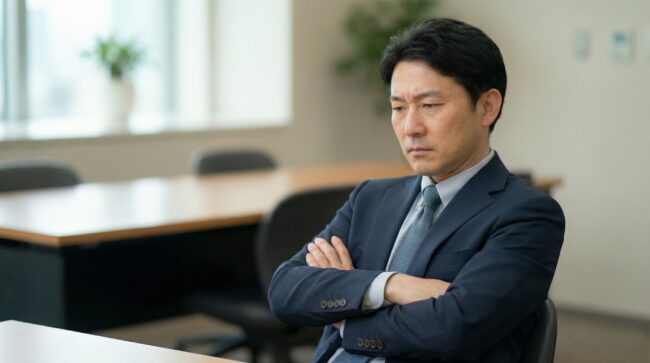 真剣な表情で考え事をしている遠藤さん